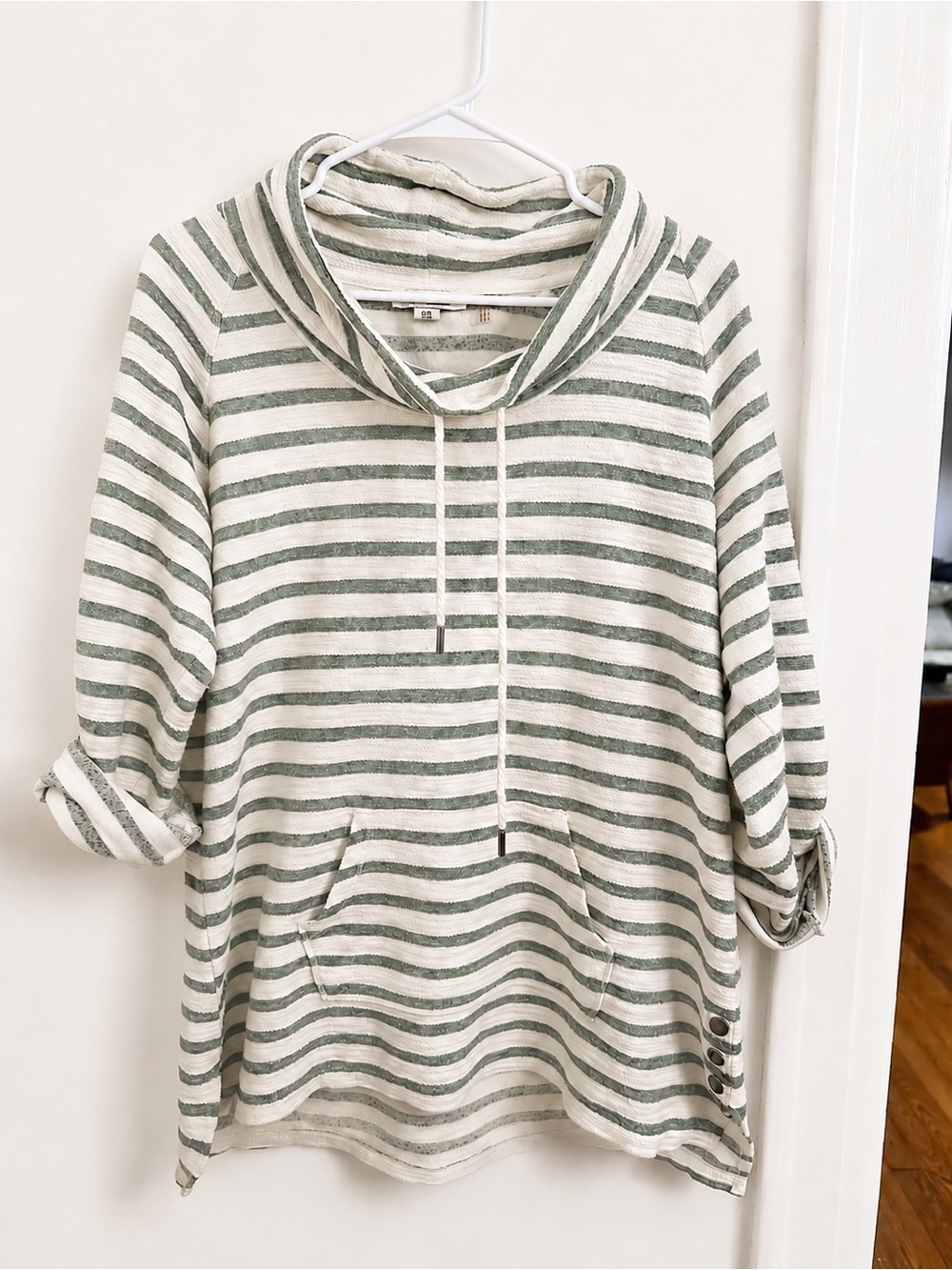 So Comfy Striped Cowl Neck Pullover Sweater | Greenish Blueish Grey